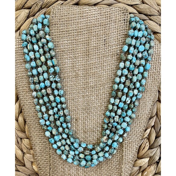 Iris & Lily London Turquoise 6-Strand 925 Sterling Boho Southwestern Tribal - Picture 1 of 10